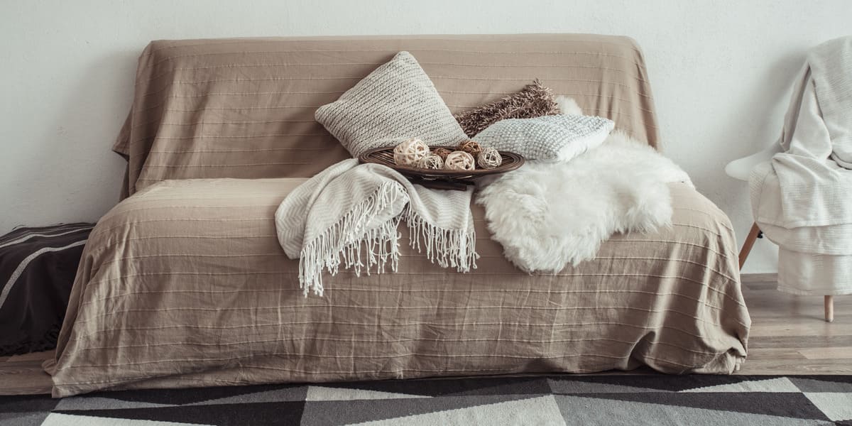 interior sala estar sofá cama con elementos decorativos