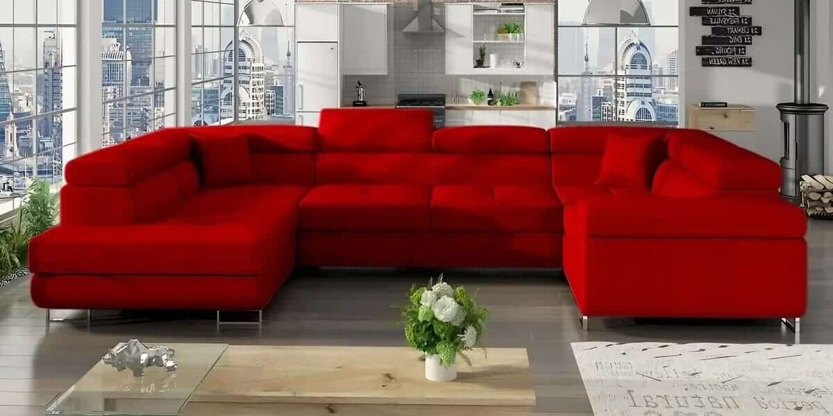 sofá rojo con forma de u